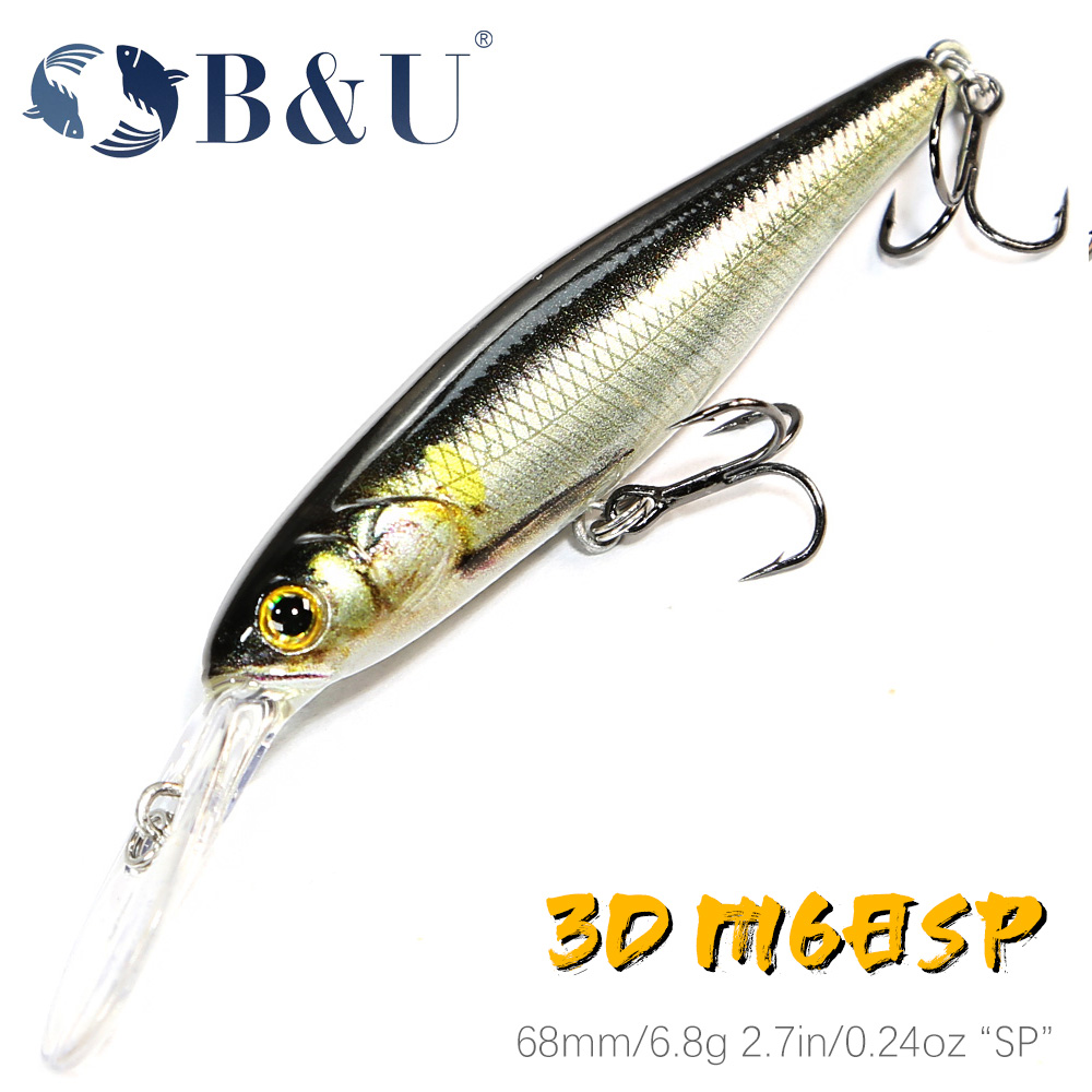 Fishing Lure Jerkbait - B&U 68mm druk 3D Shad zawieszający